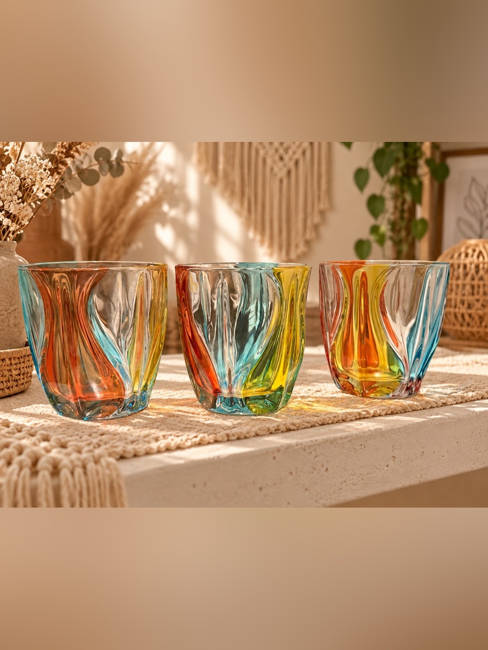BOHEMIA Ocean Colored Crystal Whisky Glasses – Set of 3 – Multicolor Swirl